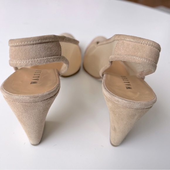 Walter Steiger Italy Suede Mesh Tan Slingback Kitten Heels Women’s SZ 7.5 - Picture 6 of 13
